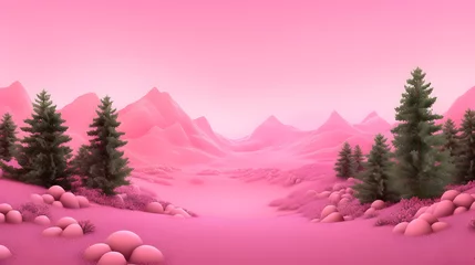 Fototapeten 3d render of abstract mountain landscape with pink and white color background © Yuki Liu