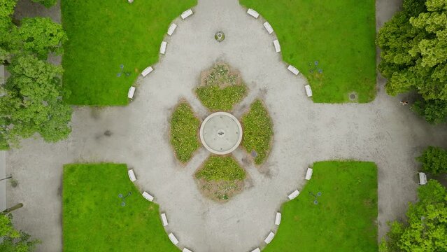 A drone shot of Henryk Sienkiewicz Park in Lodz. Aerial, Greenery, Nature, Tranquil, Peaceful, Urban escape, Outdoor, Green oasis, Fresh air, Nature's beauty, Relaxation, Beauty, Refreshing