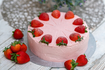 fresh strawberry pink cake