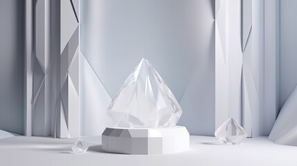 Minimalism White marble crystal podium for product placement in light backdrop