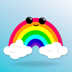 Cartoon rainbow. Cute rainbow with clouds 