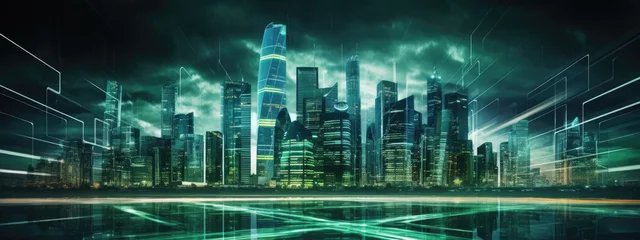 Abstract background of green smart futuristic city. Created with Generative AI technology. © Studio Nova