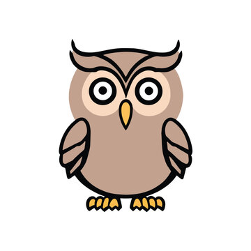 Cute owl kawaii animal cartoon character also called owl icon or chibi, owl logo, sticker design, baby wild animal or cute cartoon owl mascot. Isolated on white background. Vector illustration