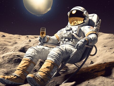 an astronaut sitting in a chair on the moon