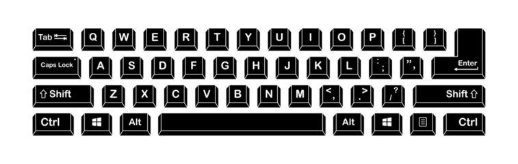 Fotobehang Keyboard. Silhouette, black, computer keyboard, keyboard keys, English layout. Vector illustration © Svitlana