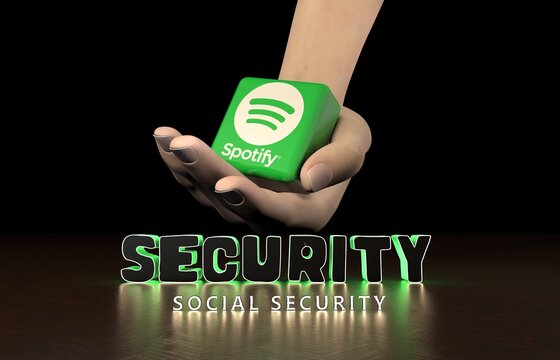 spotify security, Social Media and Security - (3D Rendering)