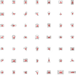 アウトラインの電化製品イラストアイコンセット　赤