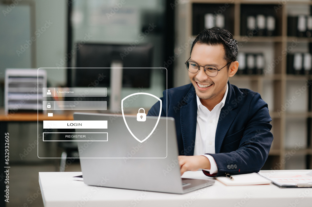 Poster cyber security concept, login, user, identification information security and encryption, secure acce