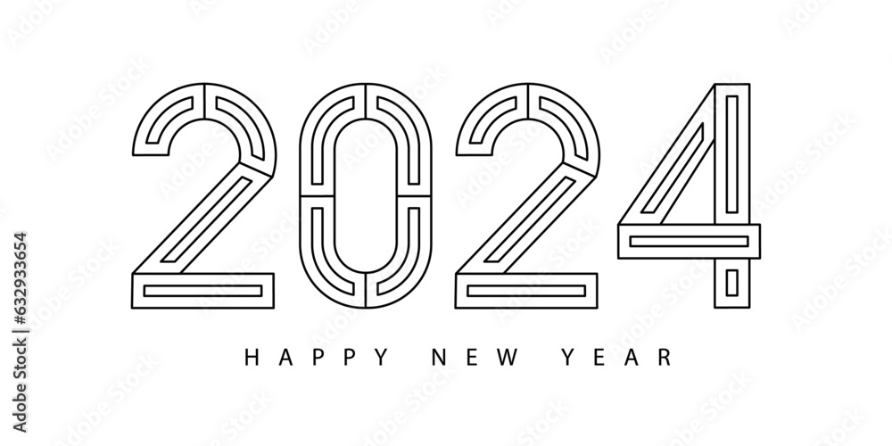 Poster 2024 happy new year. 2024 modern text line abstract vector design.