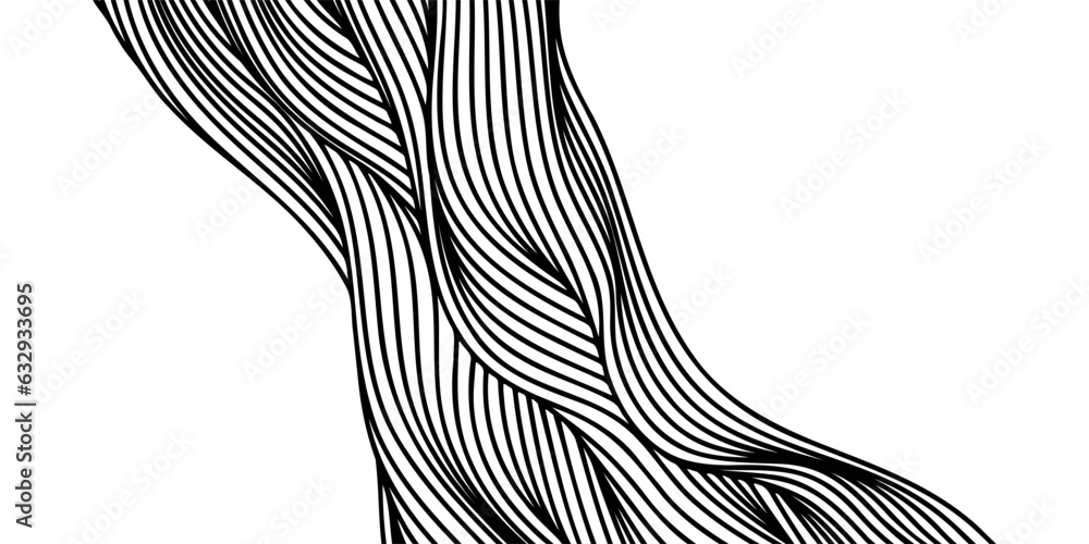 Poster Vector abstract line art wavy flowing dynamic curve black isolated on transparent background in concept luxury, wave