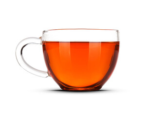 Glass cup of black tea on transparent background