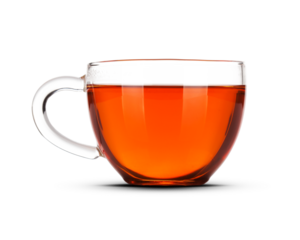 Glass cup of black tea on transparent background