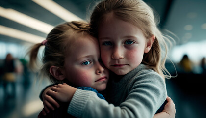 Image of two little girls hugging each other in a show of affection. Image created with ai