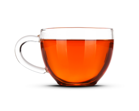Glass cup of black tea on transparent background