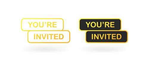 You're invited icons. Flat, color, you are invited signs, invited tables. Vector illustration
