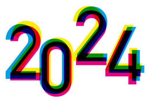 Carte de vœux 2024 avec un graphisme énergique et coloré, pour symboliser le dynamisme d’une entreprise compétitive.