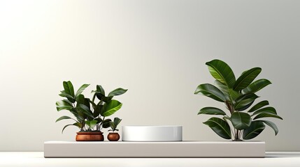 Close-Up of podium design for product display or product stand with leaf ornaments