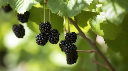 Branch of ripe blackberries, fresh fruit.  