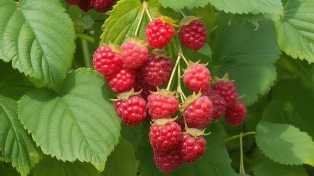 Branch of ripe raspberries, fresh fruit.