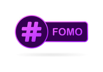 Hash fomo. Flat, purple, hashtag for search, hashtag for popularity. Vector illustration