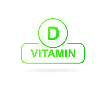 Vitamin D. Flat, green, vitamin D plate, vitamins for health. Vector illustration