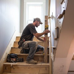 Worker building stairs at home