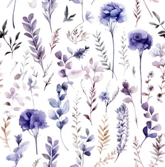 Zelfklevend Fotobehang Aquarel natuur set Elegant floral seamless watercolor pattern