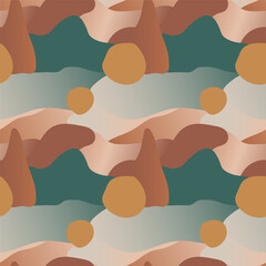Abstract surreal landscape seamless pattern. Vector illustration with geometric gradient shapes.