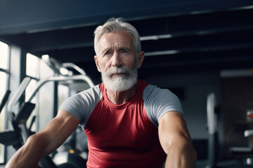 Fototapeta na wymiar Senior man in gym: Fitness concept, healthy lifestyle, middle-aged vigor