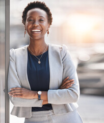 Smile, happy and portrait of black woman accountant confident and ready for finance company growth...