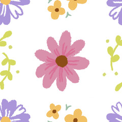 Seamless floral pattern with decorative flowers on white background
