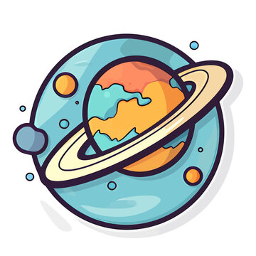 Planet logo icon. Fantasy colorful planet isolated on white background.
