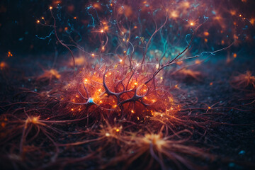 Fototapeta na wymiar Neurons firing in the brain. Image created using artificial intelligence.