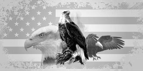 The logo Independence eagle Day July 4th for tattoo or T-shirt design or outwear. Cute print Independence eagle Day July 4th style background.