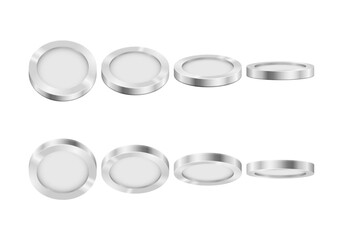 Silver coins in different position. Money isolated on a white background. Vector illustration.