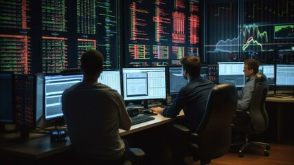 Technical Analyst Monitoring Data on Multiple Screens, Optimizing Assets and Mitigating Risks