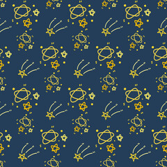Seamless pattern with planets and stars. Astronomy. 