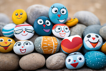 Painting rocks together and placing them in your community, family weekend, love Generative AI