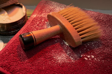 barber counter top and brushes