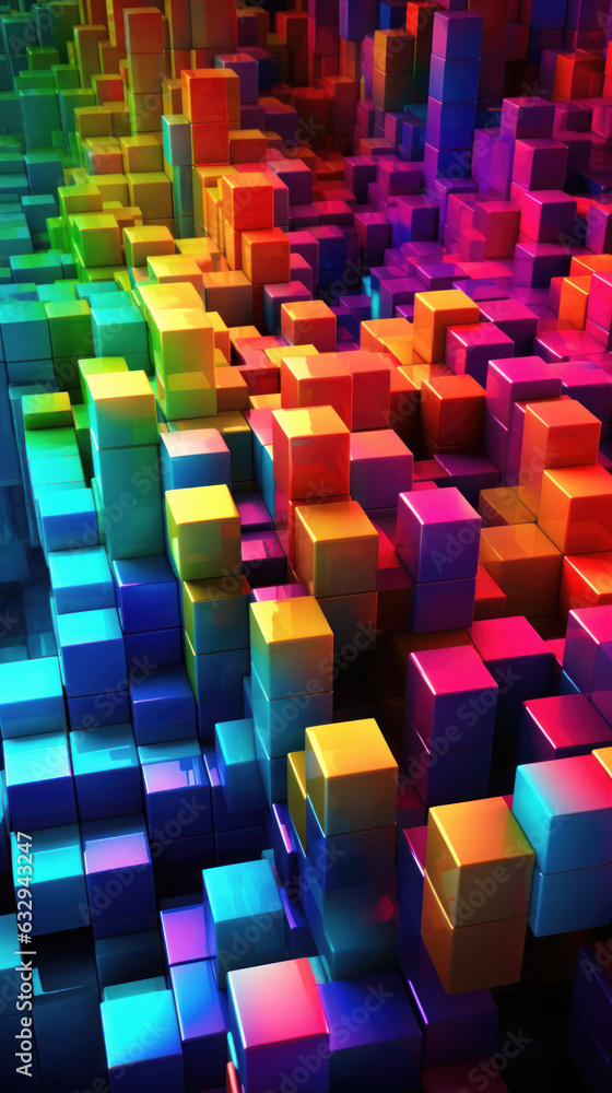 Poster abstract background with colorful glowing cubes.