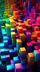 Abstract background with colorful glowing cubes.