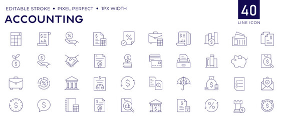 Fototapeta na wymiar Accounting icons collection with editable stroke pixel perfect icon set Simple accounting icons vector illustration with accounting, banking, business, currency, economy, finance, growth, investment