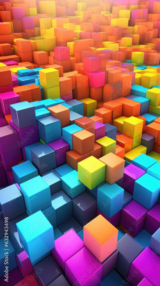 Poster abstract background with colorful glowing cubes.