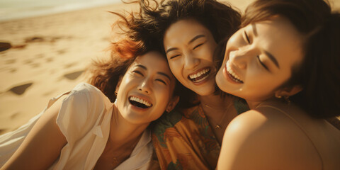 Obraz premium laughing asian women on the beach