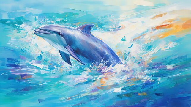 illustration of dolphin swimming under clean blue ocean water idea concept for environment preservation, Generative Ai