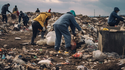 Group of people working at a garbage dump.