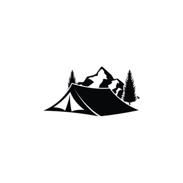 black tent mountain camping scene clip art preview
