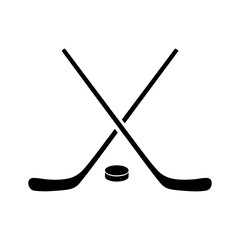 Crossed hockey sticks with hockey puck Svg Cut File. Isolated vector illustration. - obrazy, fototapety, plakaty