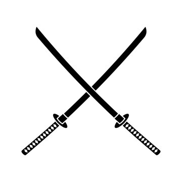 Crossed katana swords, samurai swords Svg Cut File. Isolated vector illustration.