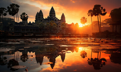 Obraz premium Natural landscape, sunrise at Ankor wat temple.